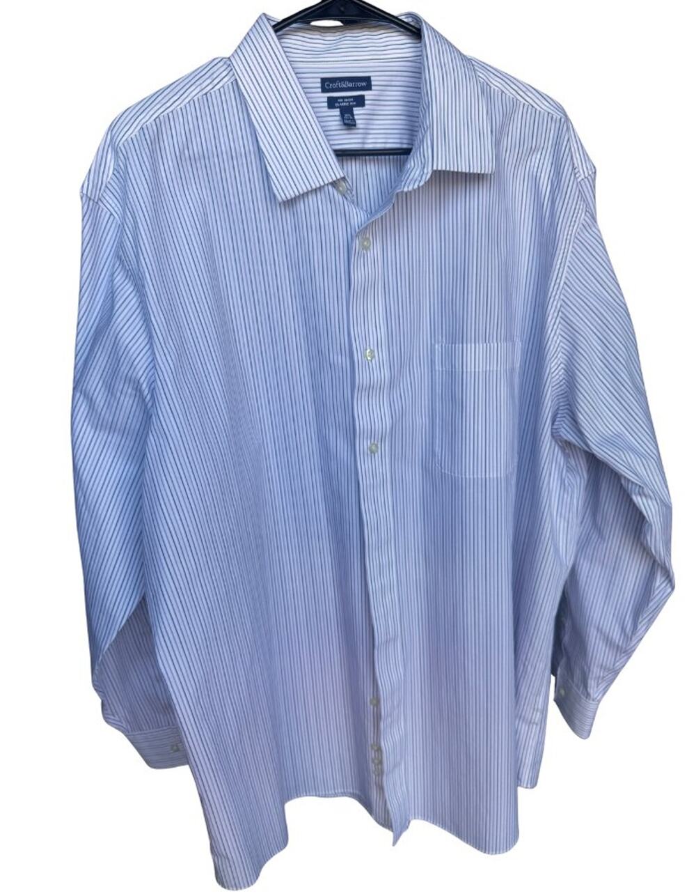 Croft & Barrow No Iron Dress Shirt 2XL Blue Stripe Classic Fit 18.5 34/35